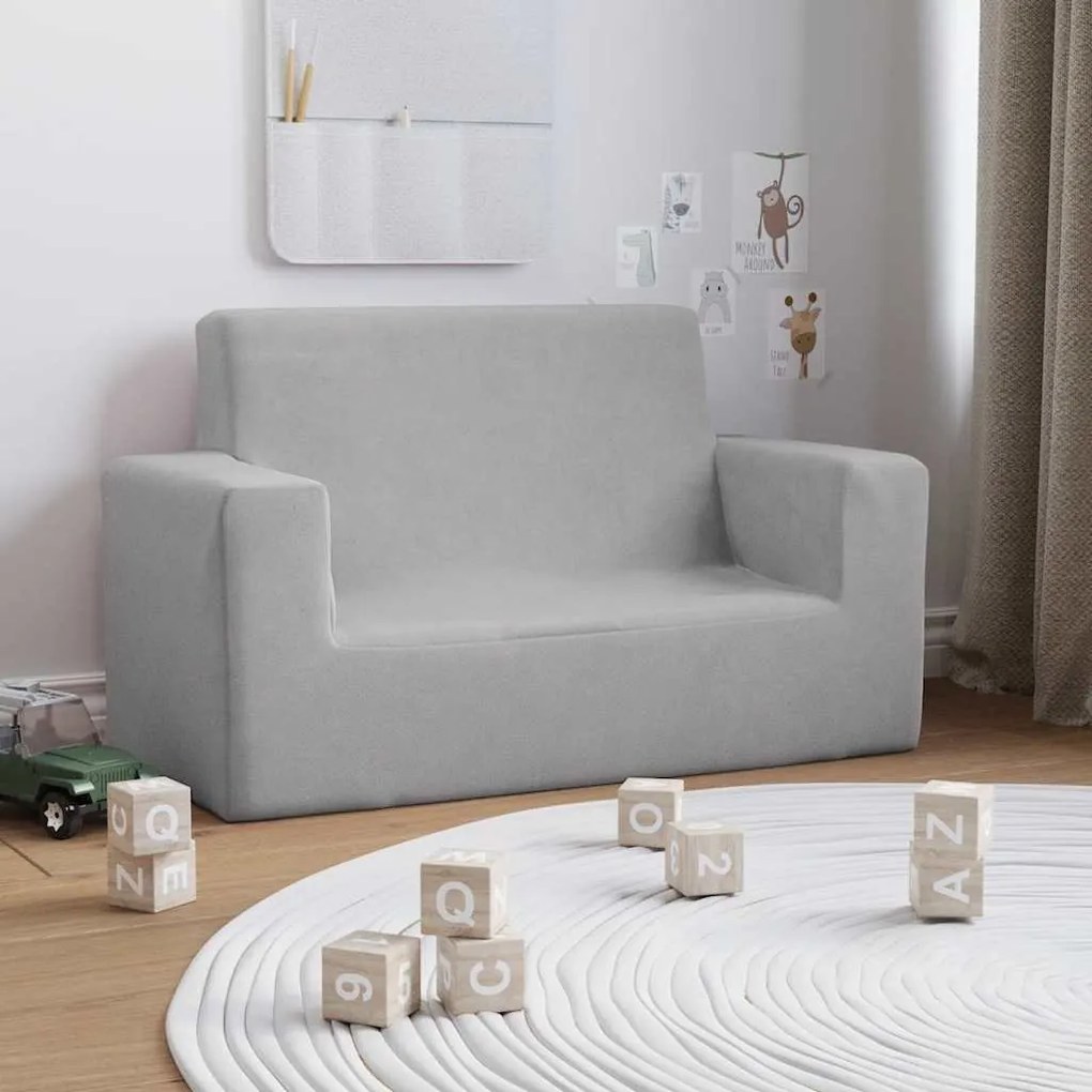 4104797 vidaXL 2-местен детски диван, светлосив, мек плюш