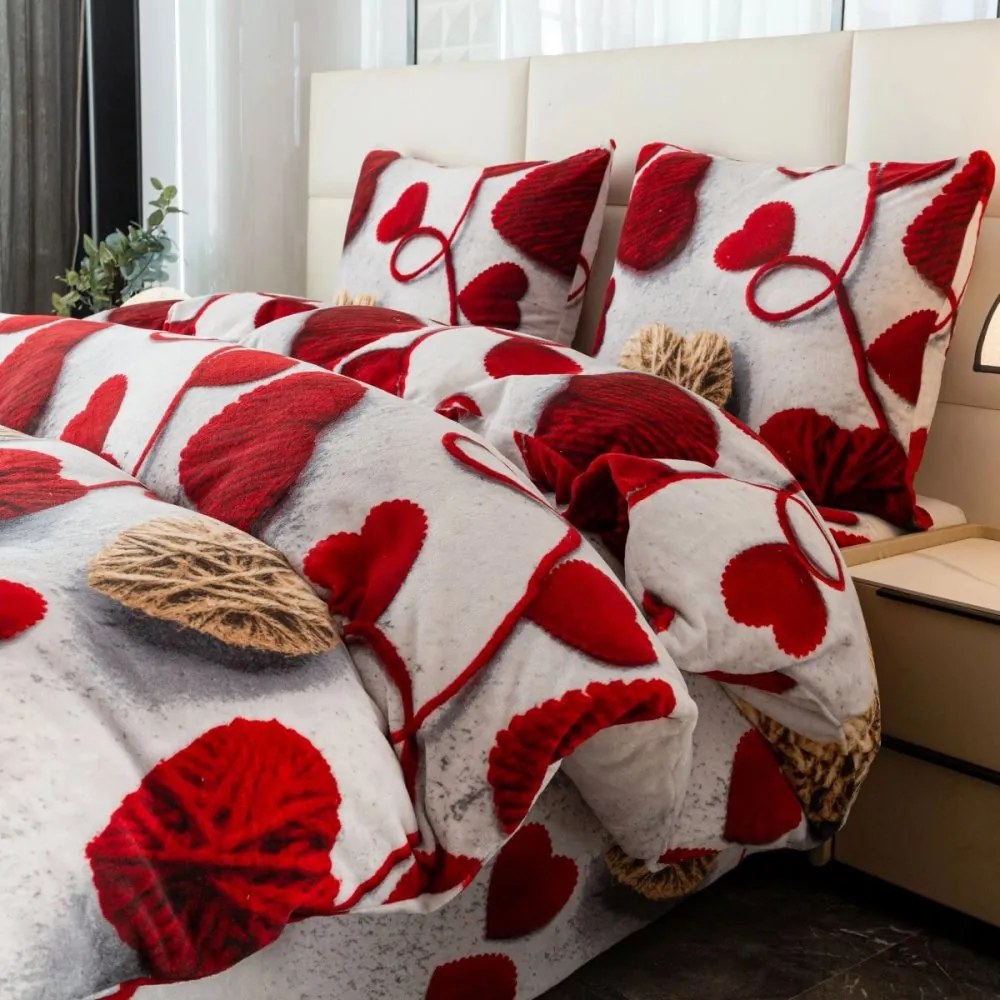 Топло плюшено спално бельо от микрофибър със сърца 3 časti: 1ks 200x220 + 2ks 70x80