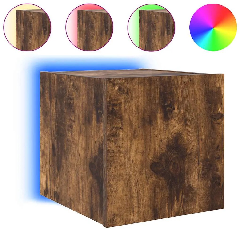 837226 vidaXL Стенен ТВ шкаф с LED осветление, опушен дъб, 30,5x35x30 см