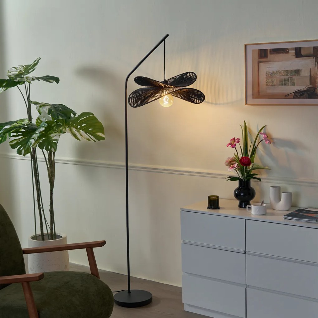 Арт Деко подова лампа черна с черен абажур - Nest