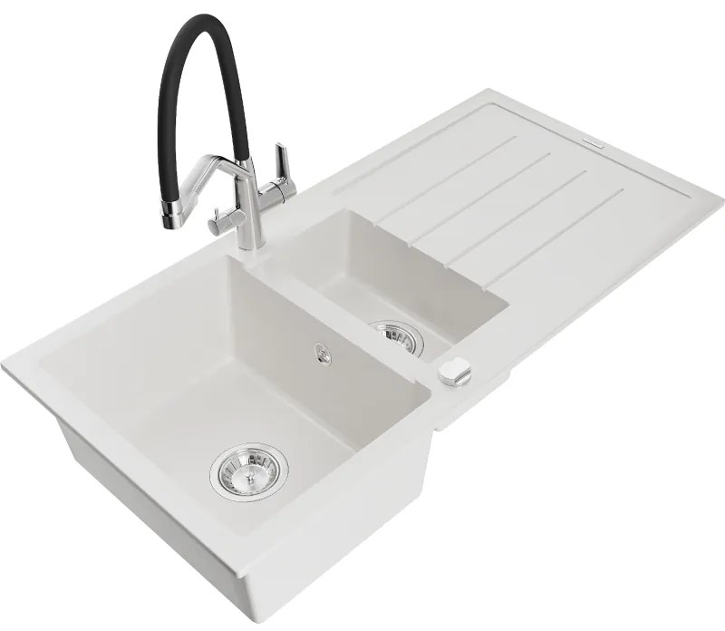 Mexen Andres гранитна мивка с 1,5 отделения с отцеждач и кухненска батерия Duo,