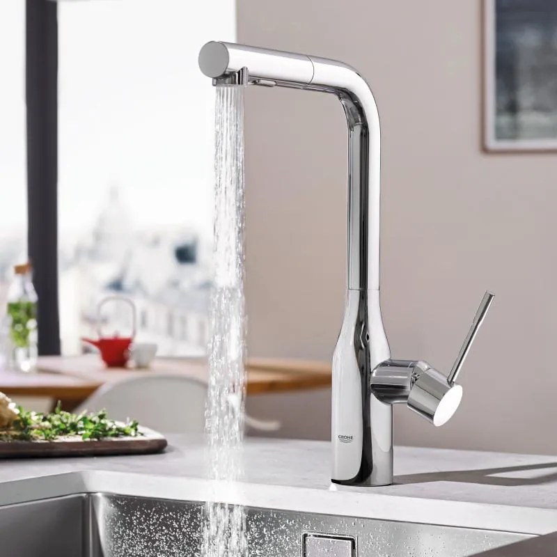 Кухненски кран Grohe Essence New με σπιράλ-Glossy silver