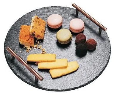 Horecano - Каменна плоча за сервиране с метални дръжки кръгла 30xh0,5см (SL-TR-RD-SS-30)