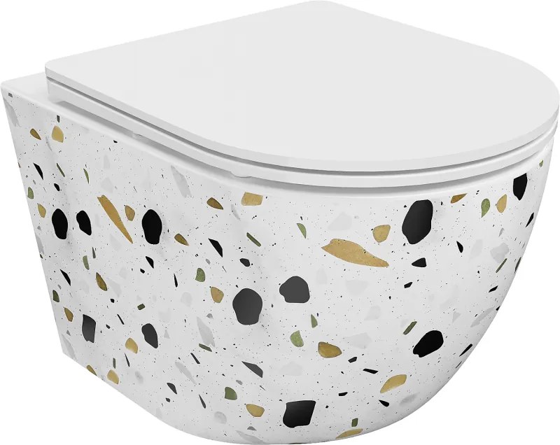 Mexen Lena тоалетна чиния Rimless със седалка с бавно спускане slim, дуропласт, бял камък terrazzo - 30224096