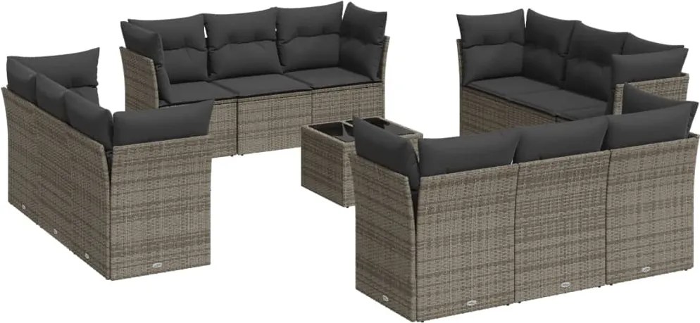 3249179 vidaXL Градински комплект диван с възглавници 13 части сив полиратан