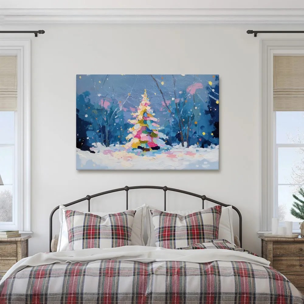 Картина на платно – Коледно дърво в зимен пейзаж