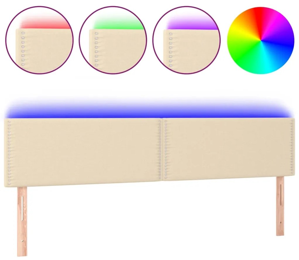 3121491 vidaXL LED горна табла за легло, кремава, 180x5x78/88 см, плат