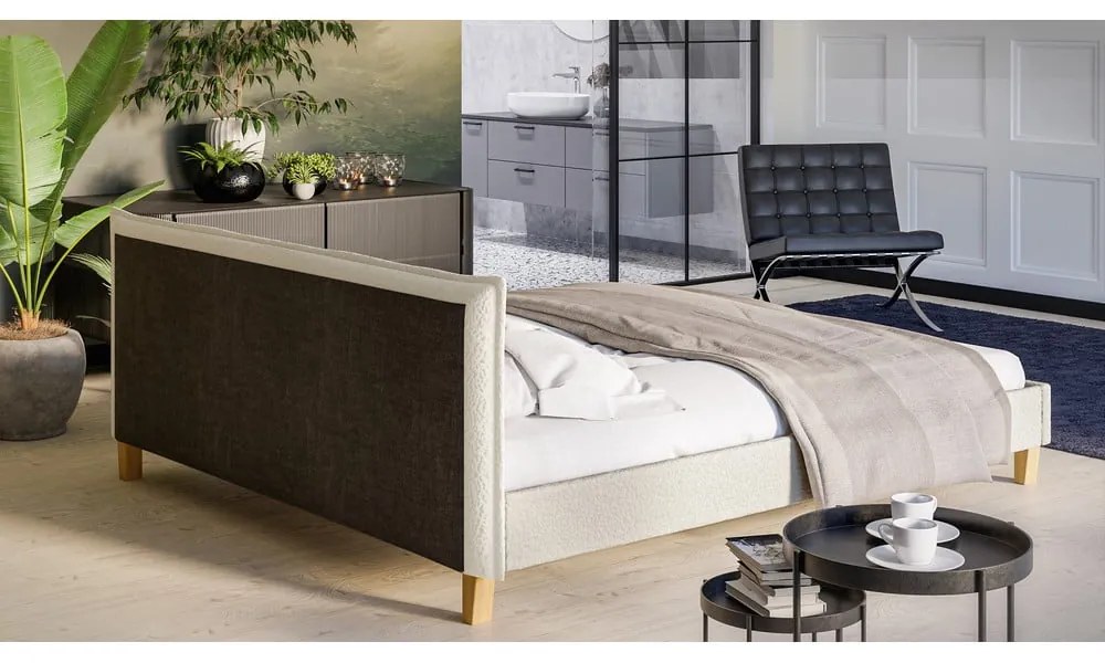 Кремаво тапицирано двойно легло с решетка 180x200 cm Tina - Ropez