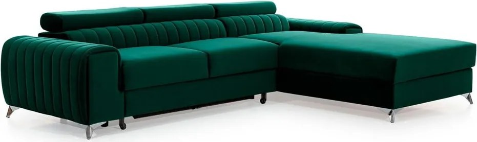 Зелен кадифен разтегателен ъглов диван с място за съхранение (десен ъгъл) Grayson – ELTAP