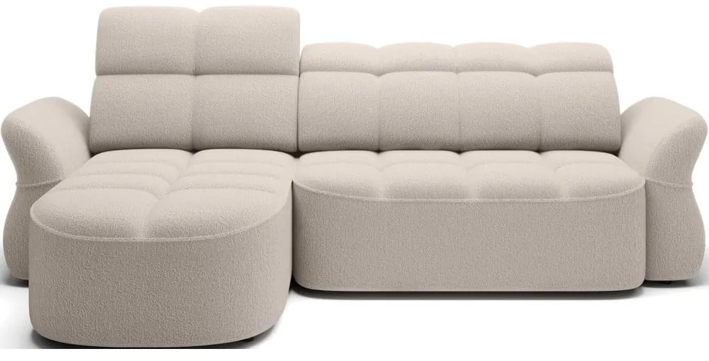 Бежов сгъваем/с място за съхранение ъглов диван от прежда с примки от букле (ляв ъгъл) Beneth – ELTAP