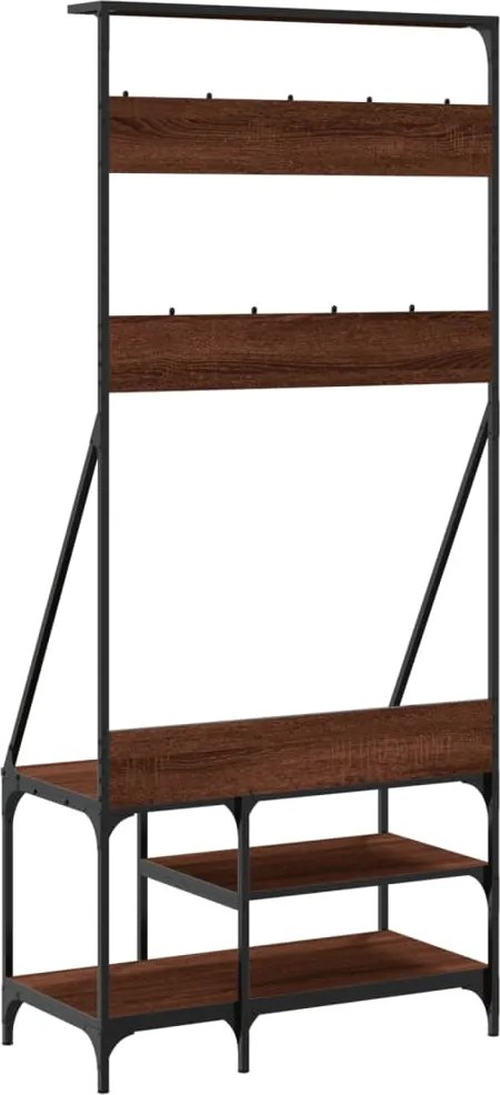 Стойка за дрехи и рафт за обувки, кафяв дъб, 80x40x184 см
