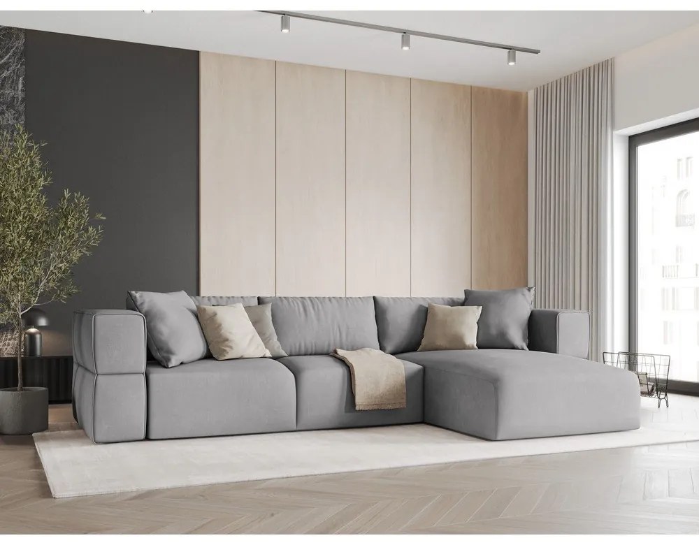 Светлосив ъглов диван, десен ъгъл Esther – Milo Casa