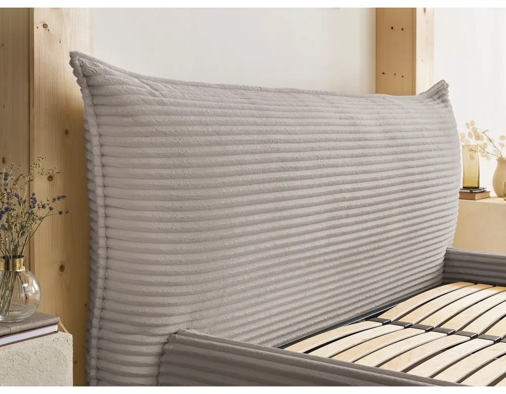 Бежово двойно тапицирано легло с място за съхранение с включена подматрачна рамка 160x200 cm Jade – Bobochic Paris