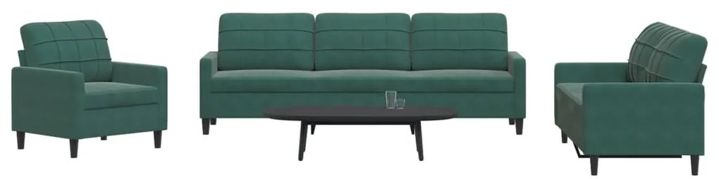 3278443 vidaXL Комплект дивани от 4 части с възглавници, тъмнозелен, кадифе