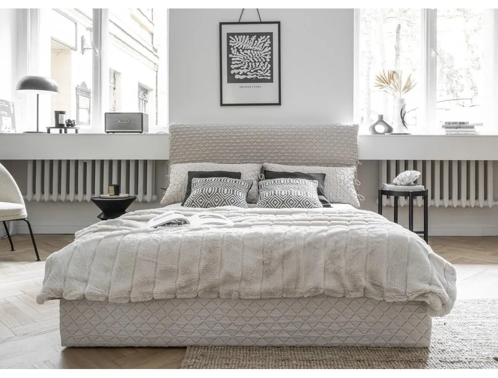 Бежово тапицирано двойно легло и решетка 140x200 cm Sleepy Luna - Miuform
