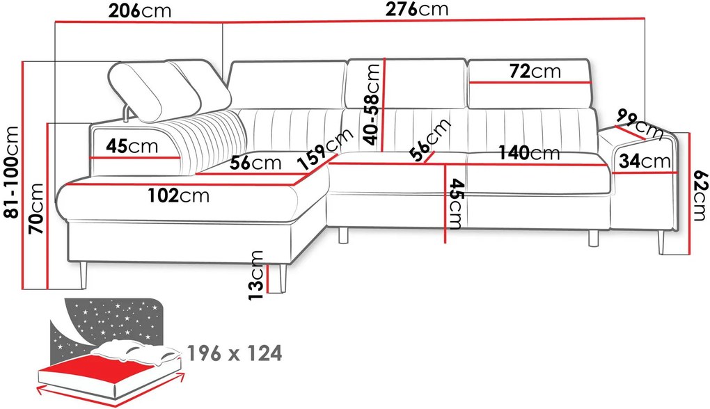 Ъглов диван Kadurin-Черен-Десен