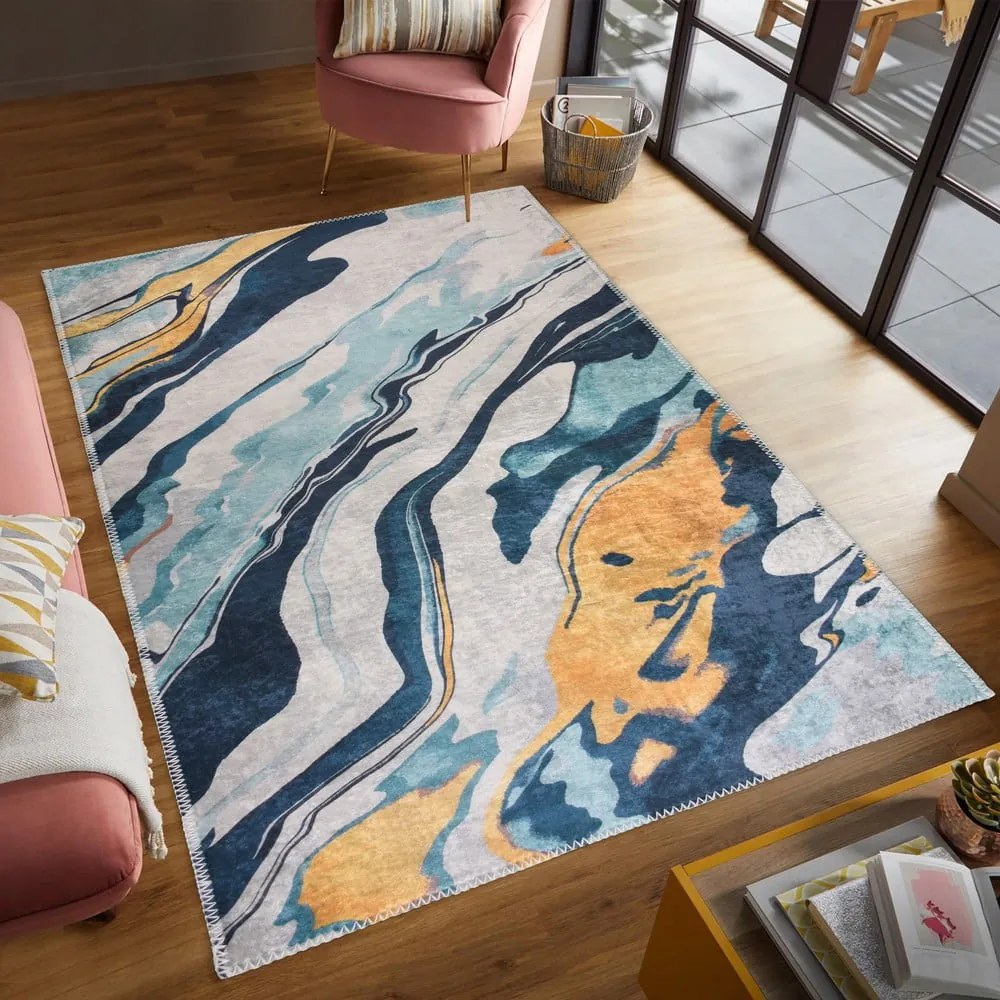 Жълто-син килим подходящ за пране 60x100 cm Colors of Joy – Vitaus