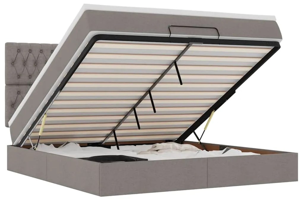 3314104 vidaXL Османска легло с матрак и LED, таупе, 160x200 см, плат