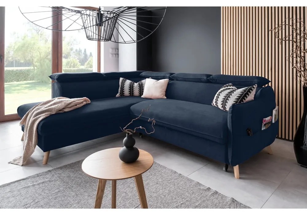 Тъмносин кадифен ъглов диван (ляв ъгъл) Sweet Harmony - Miuform