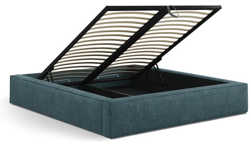 Синьо двойно легло 160x200 cm тапицирано с място за съхранение с включена подматрачна рамка Simon Olivia – Micadoni