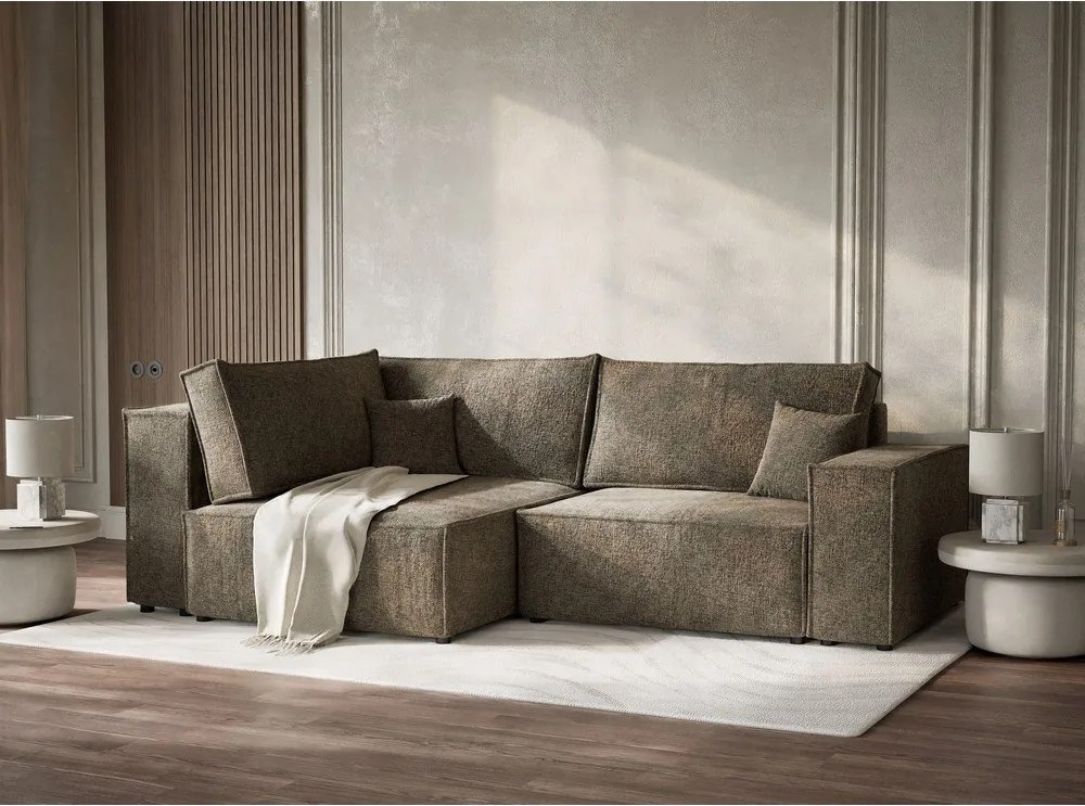 Кафяв шенилов сгъваем/с място за съхранение ъглов диван (ляв ъгъл/L форма) Tonga – Maison de Rêve