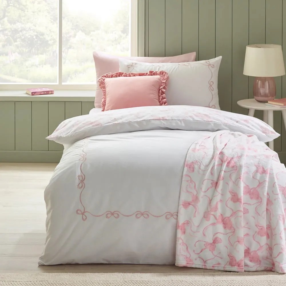 Бяло единично спално бельо 135x200 cm Bow Embroidery – Catherine Lansfield