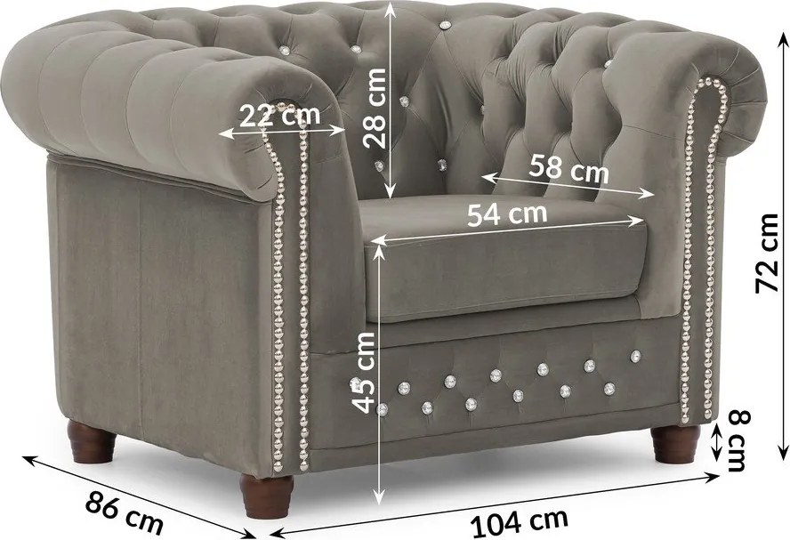 Сиво кадифено кресло честърфийлд York Blik – Ropez