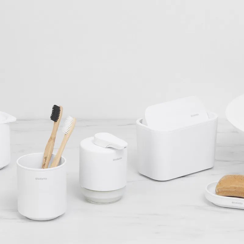 Кошче за отпадъци за баня Brabantia MindSet 1005689, Минерално покритие, Люлеещ се капак, Бял