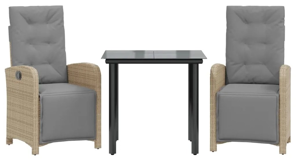 3212591 vidaXL Бистро комплект с възглавници 3 части бежов полиратан