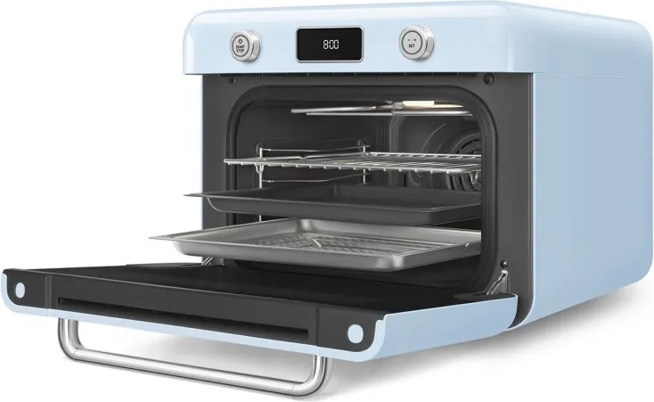 Мини фурна с комбинирана пара Smeg COF01PBEU, 1800 W, 10 функции, LCD дисплей, 40-230C, Пастелно синя