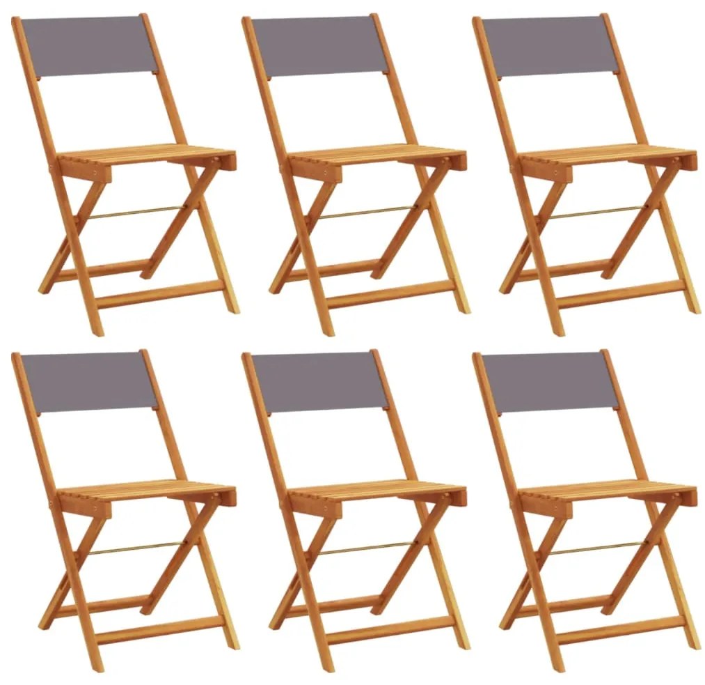 3214614 vidaXL Сгъваеми градински столове, 6 бр, антрацит, плат и дърво масив