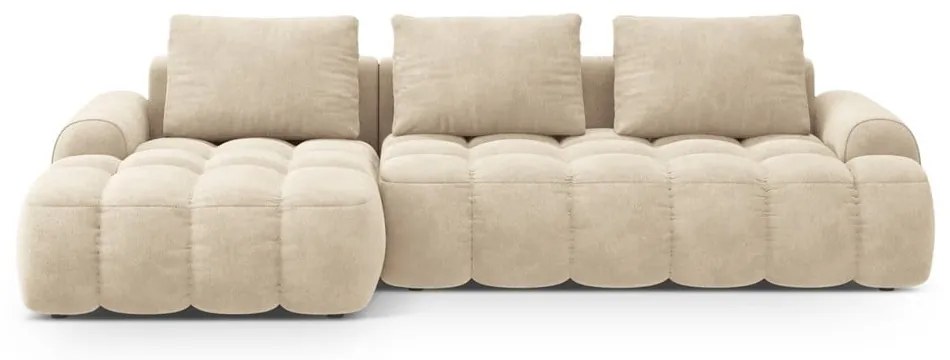 Бежов кадифен сгъваем/с място за съхранение ъглов диван (ляв ъгъл) Linz – Cosmopolitan Design