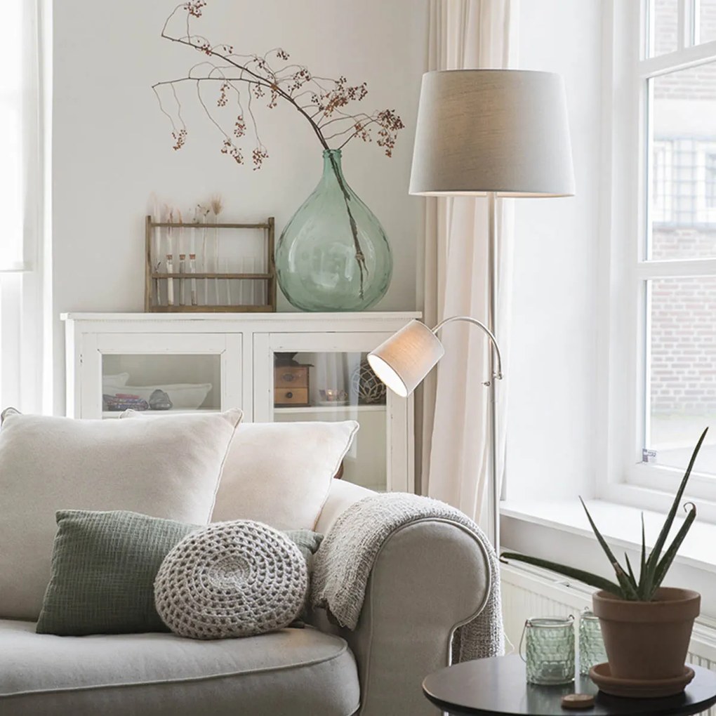 Интелигентна подова лампа стомана с сив абажур с WiFi A60 и E14 - Retro