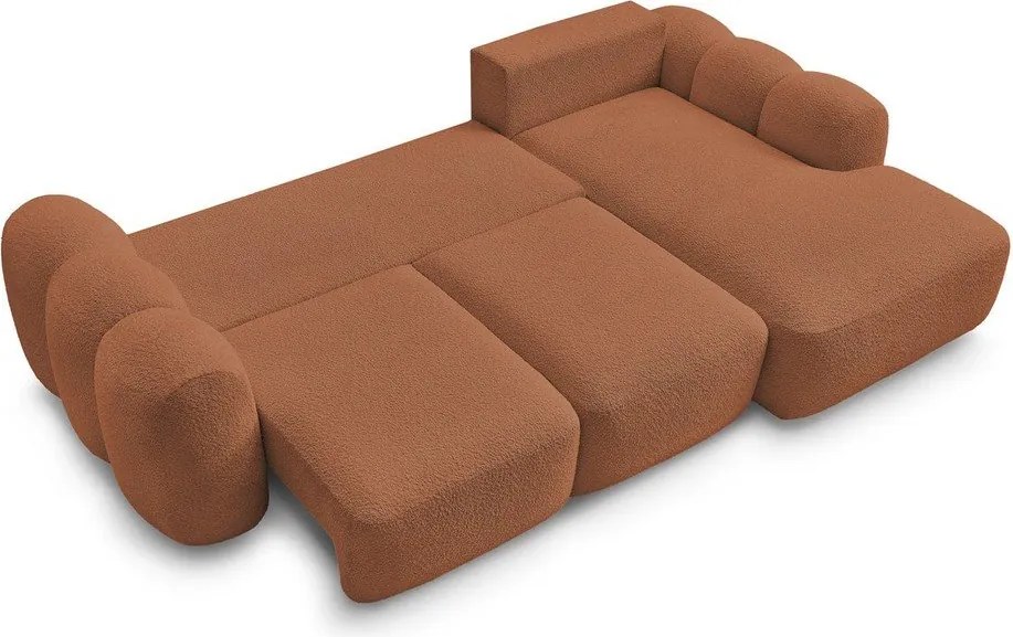 Оранжев сгъваем/с място за съхранение ъглов диван от прежда с примки от букле (десен ъгъл) Montaigne – Bobochic Paris