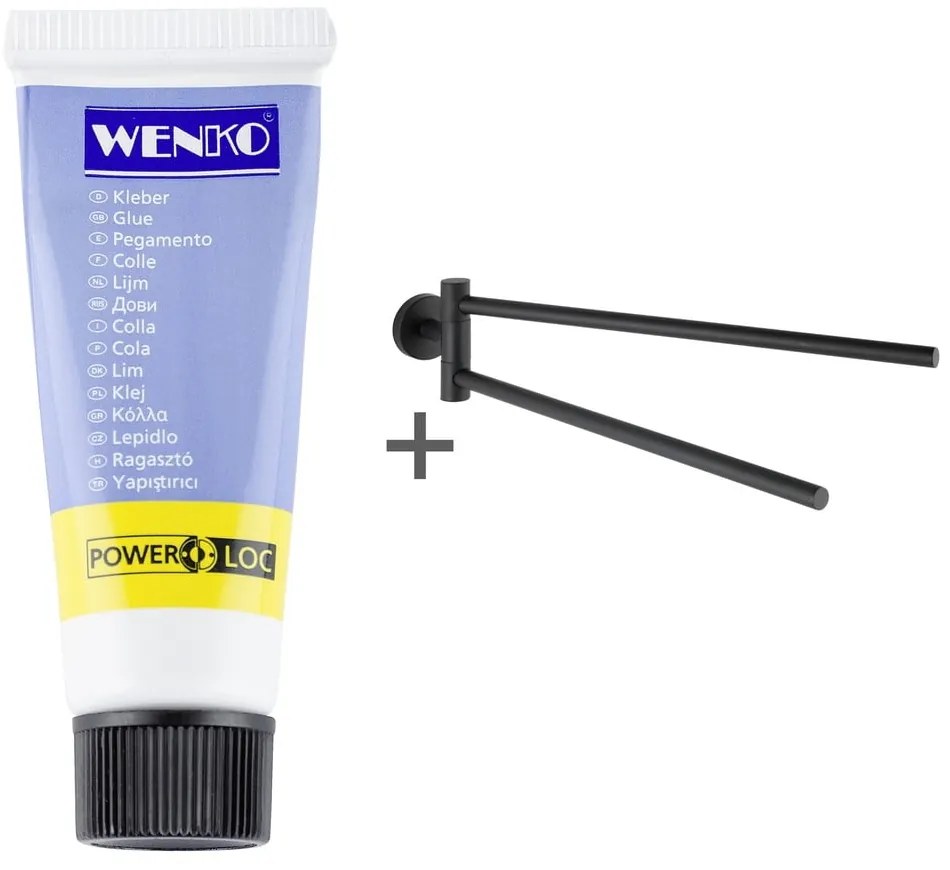 Матово-черна самозалепваща се поставка за кърпи от неръждаема стомана Bosio – Wenko