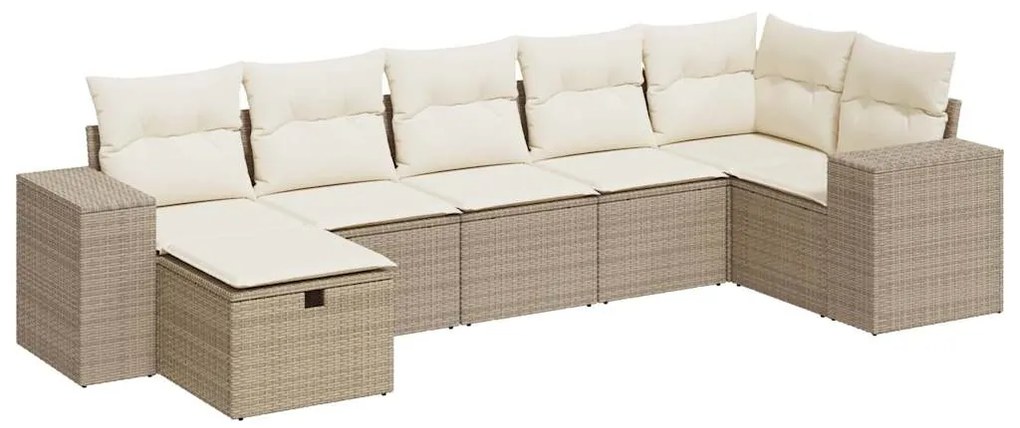 3325704 vidaXL Градински диван с възглавници, 7 части, бежов полиратан