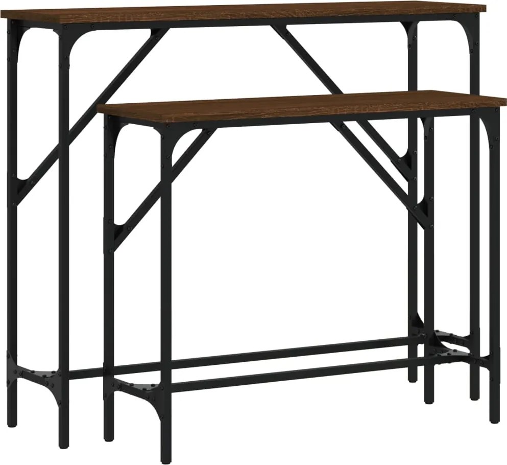 834144 vidaXL Конзолни маси, 2 бр, кафяв дъб, инженерно дърво