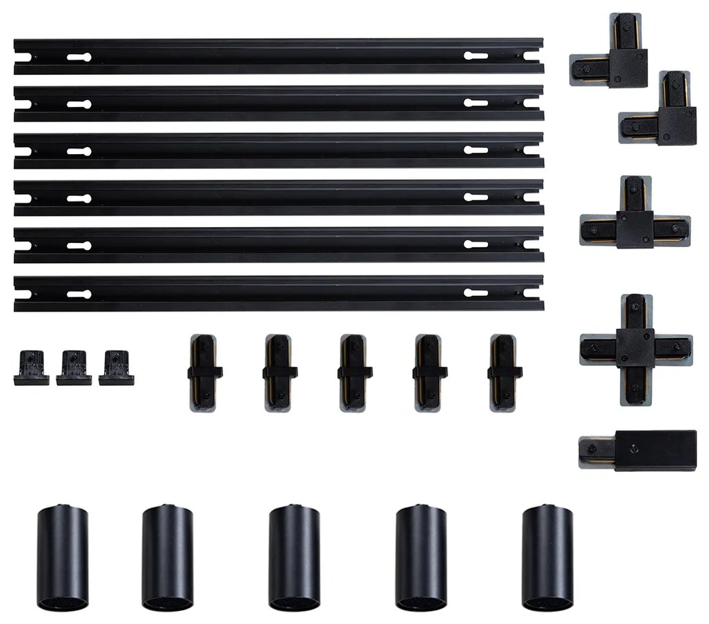 Модерна релсова система за осветление с 5 черни прожектора 1-фазов GU10 50mm - Iconic Ruby