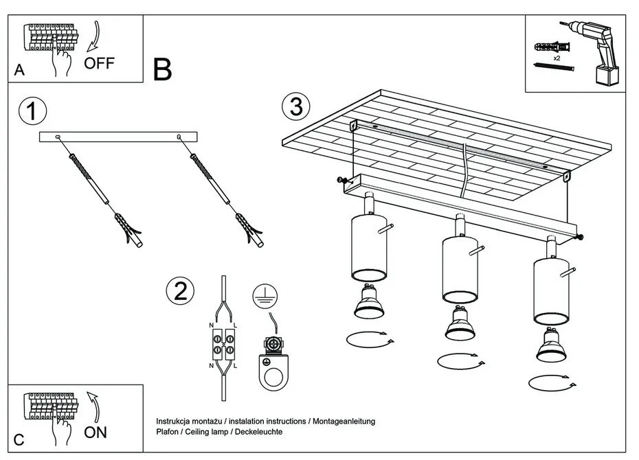Дървено осветление за таван , дължина 45 cm Ludwik - Sollux