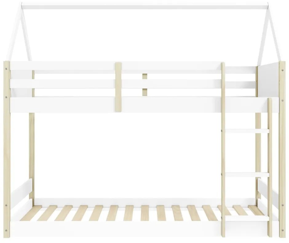 Двуетажно детско легло тип къща в бял и естествен цвят 90x190 cm Valka – Marckeric