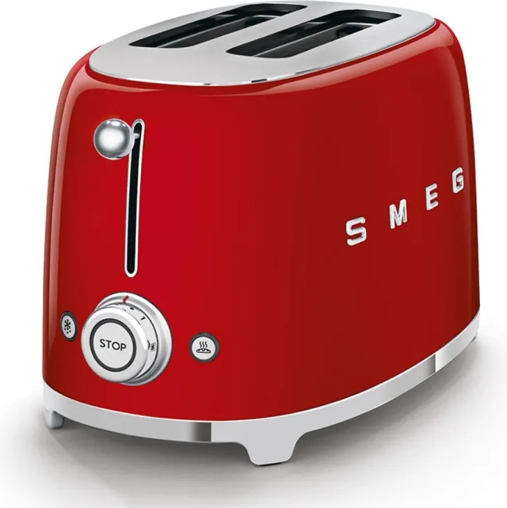 Тостер за хляб SMEG 50's Style TSF01RDEU, 950W, 2 филии, 6 нива, Тавичка за трохи, Вграден кабел, Неръждаема стомана, Червен