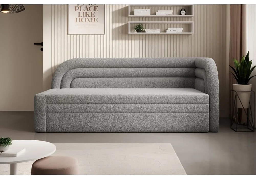 Сив сгъваем/с място за съхранение диван от прежда с примки от букле десен ъгъл 223 cm Fabillo – ELTAP