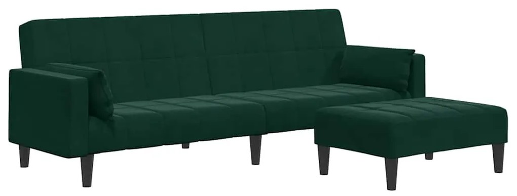 3258135 vidaXL 2-местно разтегателно канапе с табуретка, тъмнозелено, кадифе