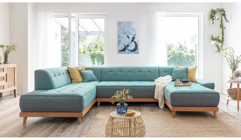 Тюркоаз разтегателен ъглов диван (ляв ъгъл/"U" форма) Dazzling Daisy – Miuform
