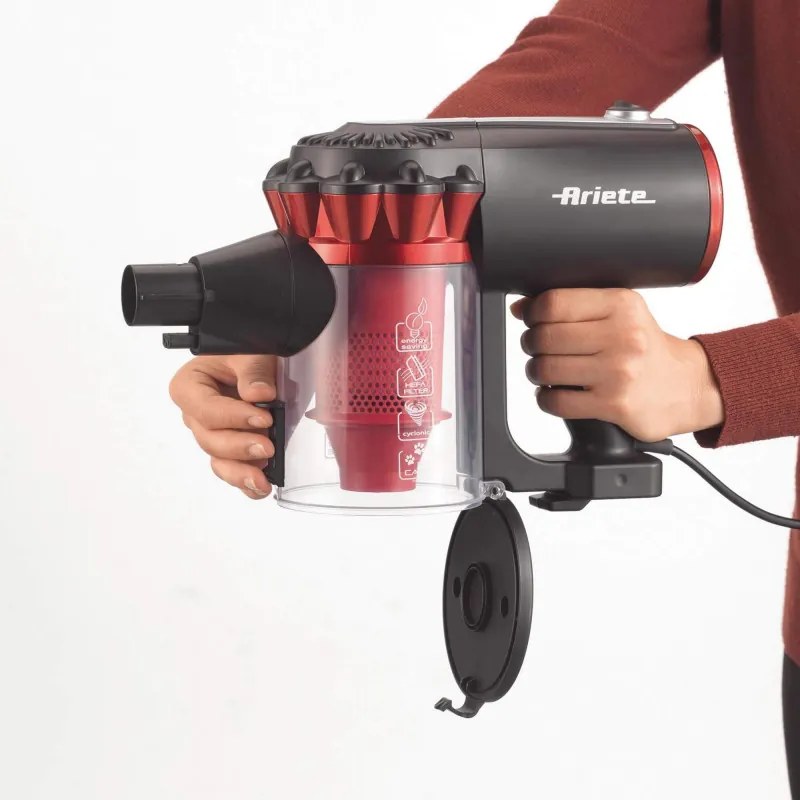 Разопакован: Вертикална прахосмукачка Ariete HANDY FORCE 2759, 600W, 0.5 л, Моторизирана четка, LED, HEPA, Черен/червен
