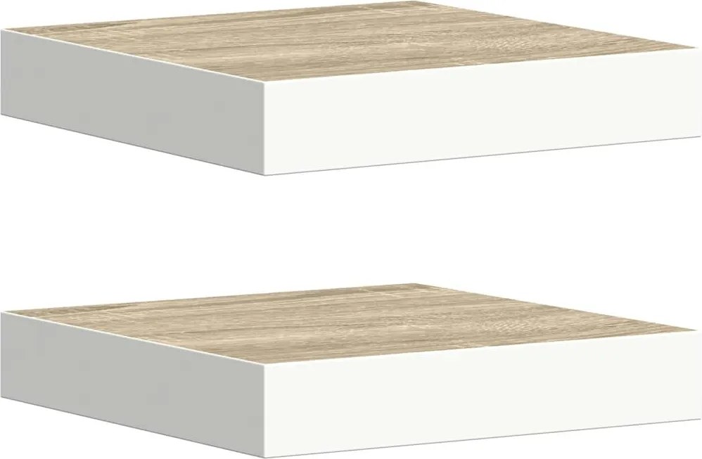 326568 vidaXL Окачени стенни рафтове, 2 бр, дъб и бял, 23x23,5x3,8 см, МДФ