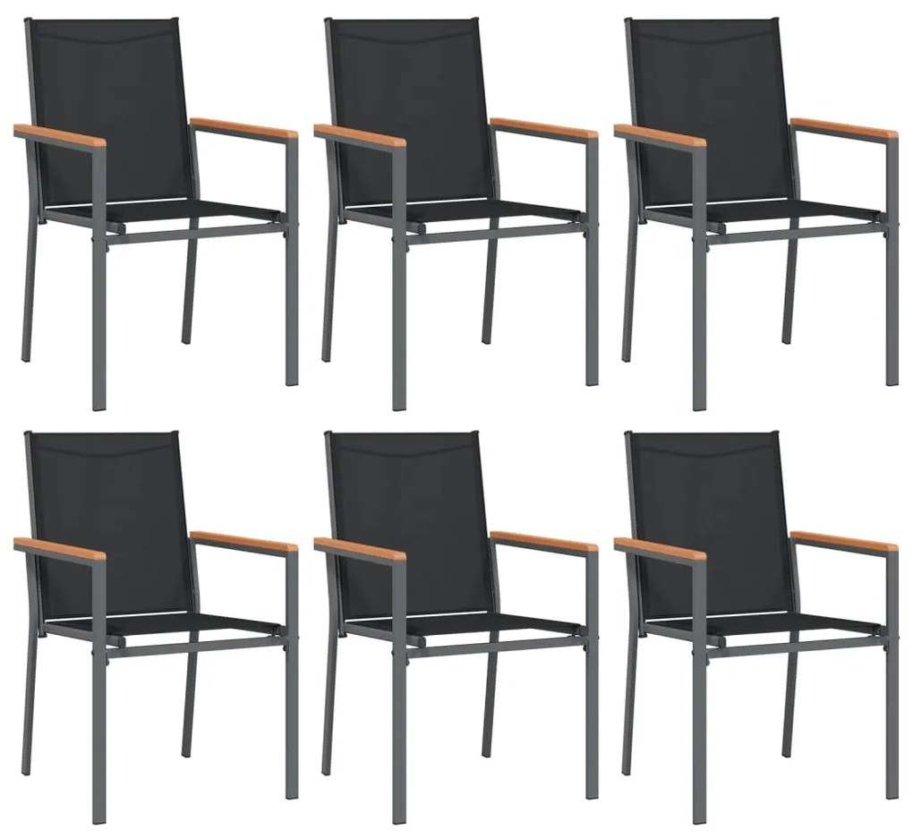 3187086 vidaXL Градински столове 6 бр черни 55x61,5x90 см Textilene и стомана