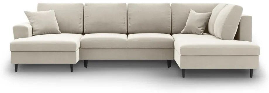 Бежов кадифен разтегателен ъглов диван с място за съхранение (десен ъгъл/U форма) Kyoto – Cosmopolitan Design