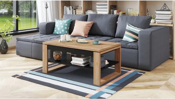 НУО Дъб Крафт злато/Черен мат -МОДЕРНА ХОЛНА МАСА С ПОВДИГАЩ СЕ ПЛОТ