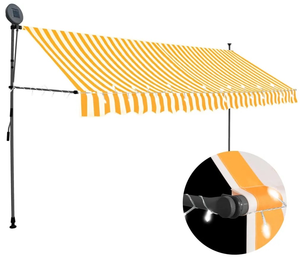 Sonata Ръчно прибиращ се сенник с LED, 400 см, бяло и оранжево